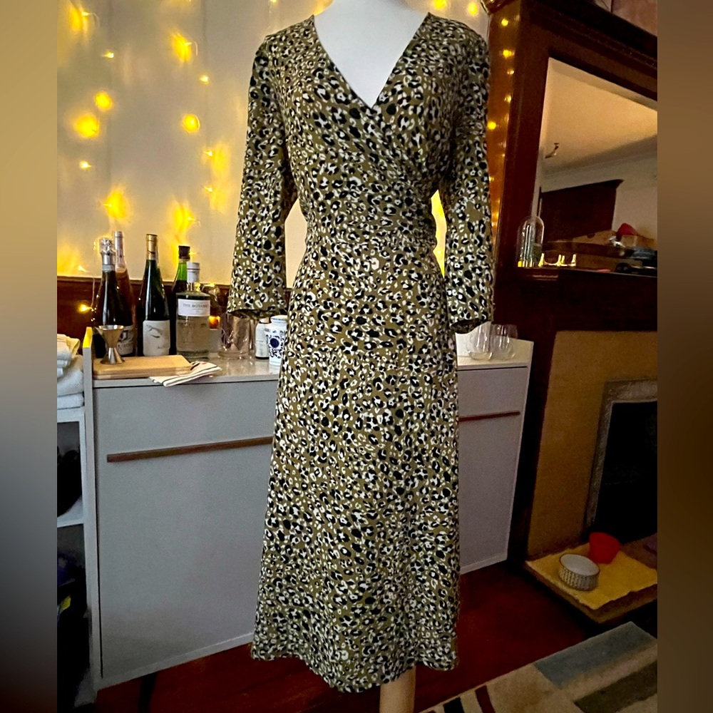 Anthropologie Donna Morgan Leopard Faux Wrap Dress